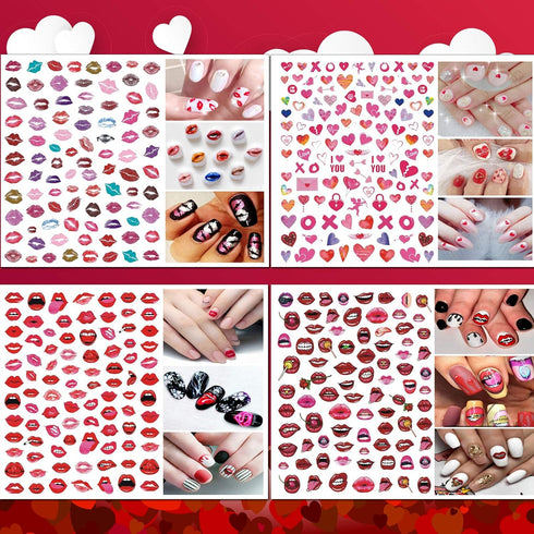 TailaiMei 12 Sheets Valentine's Day Nail Decals Stickers, Self-Adhesive Nail Art Decorations for Kiss Love Hug