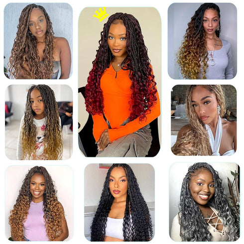 LIYATE Boho Box Braids Crochet Hair for Women - 18 Inch 7 Packs with Curly Ends