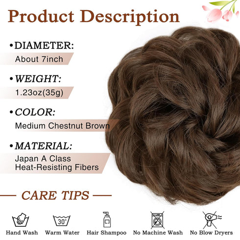 MORICA 1 PCS Curly Hair Bun Scrunchies Extension, Messy Bun Hair Piece for Women (1-8# Medium Chestnut Brown)
