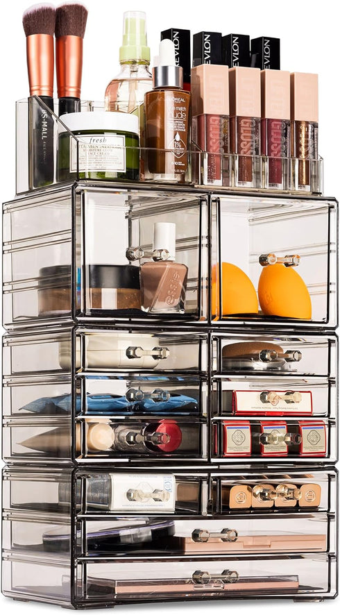 Sorbus Large Makeup Organizer, Clear Stackable Jewelry & Makeup Organizer for Vanity, 12 Drawers