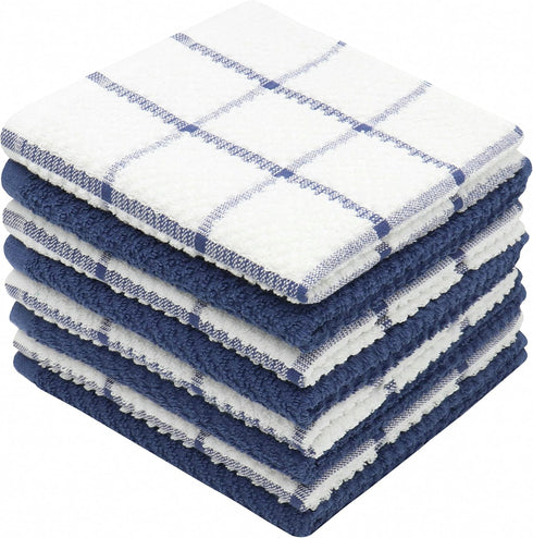 Cotton Grid Dish Cloths, Terry Cleaning Rags, 12 x 12 Inches, Light and Soft, Quick Drying Dish Rags, 8pc/Set (Blue Multi) by PPAXL