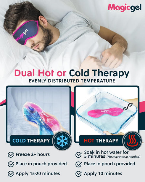 Magic Gel Eye Mask Cold Pack - 2 Pack Cooling Eye Mask for Sleeping, Reusable with Adjustable Strap
