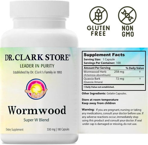 Dr Clark Wormwood Super W Blend, 330 mg, 100 Gelatin Capsules