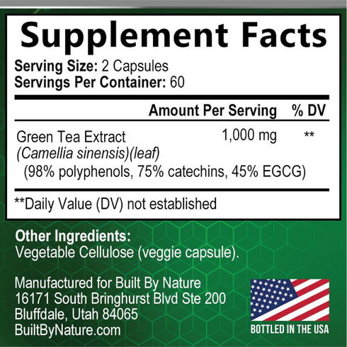 Green Tea Extract Pills - Powerful Antioxidant Supplement - 98% Standardized EGCG 1000mg for Natural Energy with Polyphenols - Gentle Caffeine - 120 Capsules