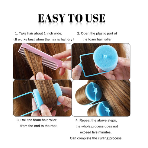Jumbo Foam Sponge Hair Roller, Soft Sleeping Rollers for Curvy Wavy Hairstyle, Curling Hair Styling Tools, 24 Pieces