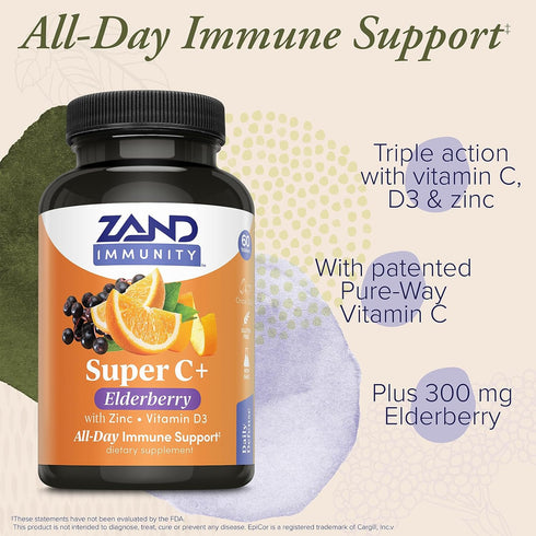 Immunity Immune 1000mg D-3, 60 30 Zand Super C+ with Elderberry, All Day Support, PureWay-C Vitamin C Plus Zinc