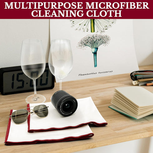 2-Pack Premium Microfiber Wine Glass Polishing Cloths, Lint-Free Drying Towels for Glassware, 25" x 20" (White, 2 Count)