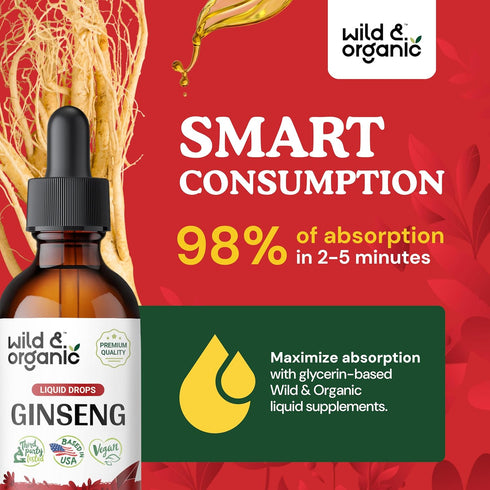 Ginseng Tincture - 2 fl oz Korean Red Panax Ginseng Extract Liquid for Immune Support - Vegan Alcohol-Free Supplement