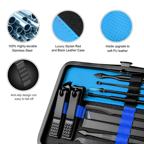 Professional Stainless Steel Nail Clipper Travel & Grooming Kit, 18pcs with Luxurious Case