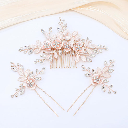 Oriamour Wedding Side Combs Handmade Bridal Hair Pins Set of 3 Rhinestone Bridal Comb Flower Clip