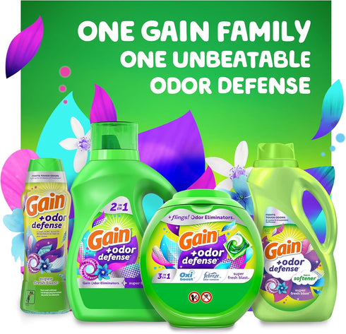 Gain + Odor Defense Liquid Laundry Detergent, Super Fresh Blast Scent, 88 Oz, 61 Loads, HE Compatible