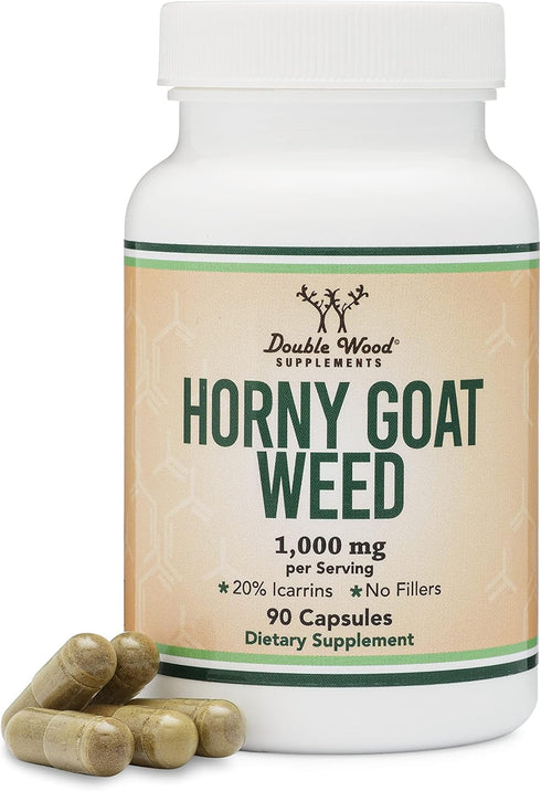 Horny Goat Weed for Men and Women, Max Strength Epimedium Std. to 20% Icariins, 1,000mg per Serving, 90 Capsules