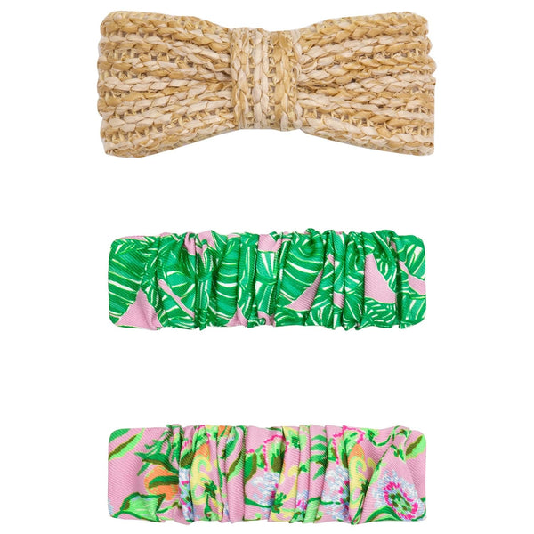 Lilly Pulitzer Hair Barrettes for Women, Assorted Cute Hair Clips/Bow Clips, Fabric Patterned Hairclip Set of 3