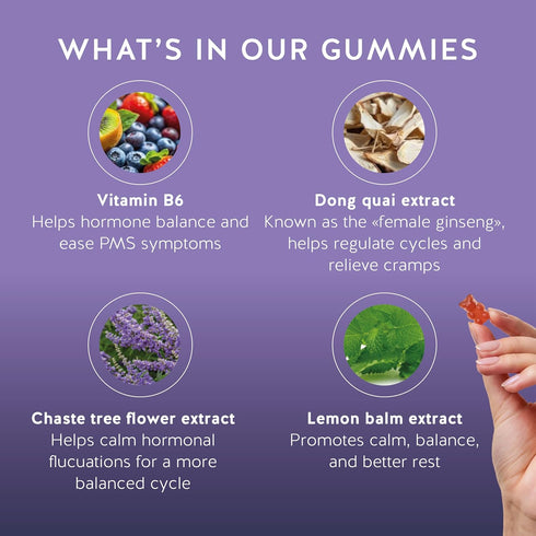 Gummies B6 30 Gummies PMS Support Supplement for Women. Menstrual Relief to Target Hormonal Breakouts, Bloating, Period