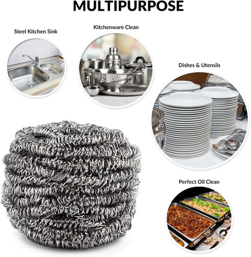 12 Pack Stainless Steel Scourers by Scrub It, Steel Wool Scrubber Pad for Dishes, Pots, Pans, Ovens, Kitchen Cleaning