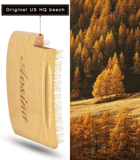 Wave Brush Aosina Men's Curved Military Hair and Beard Brush - 100% White Boar Bristles