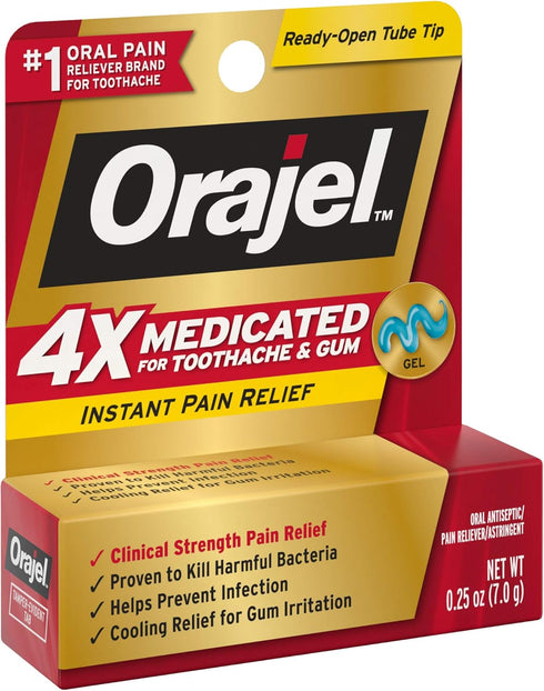 Orajel 4X for Toothache & Gum Pain Severe Gel Tube, 0.25 Ounce