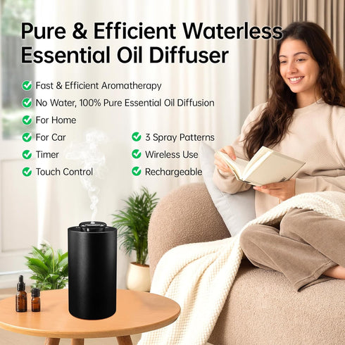 SNAHWGI 5ml/ 10ml/ 20ml 3 Countdown 3 Waterless Essential Oil Diffuser, Battery Operated Mini Scent Air Machine