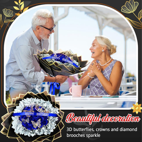 Maysing 12 20 Money Bouquet Kit Pcs Glitter Roses Sheet Flower Wrapping Paper DIY Flower Bouquet Floral Foam Blocks