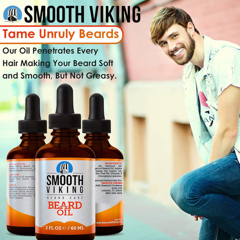 Smooth Viking Beard and Mustache Oil for Men - 2 Oz Argan Formula for Moisturizing, Grooming, Soothing