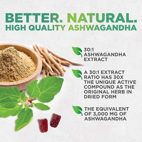 Ashwagandha Gummies for Women & Men, 3000mg Equivalent, Vegan, Non-GMO, Gluten-Free, 60 Gummies for Antioxidant Support