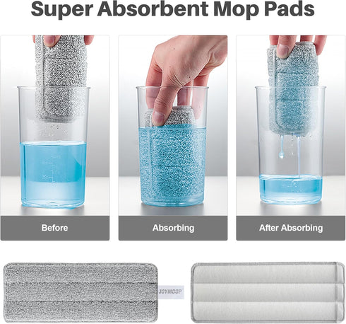 Set, 3 JOYMOOP Mop and Bucket with Wringer Hands Free Flat Floor Mop and Bucket, with Washable Microfiber Pads, Wet