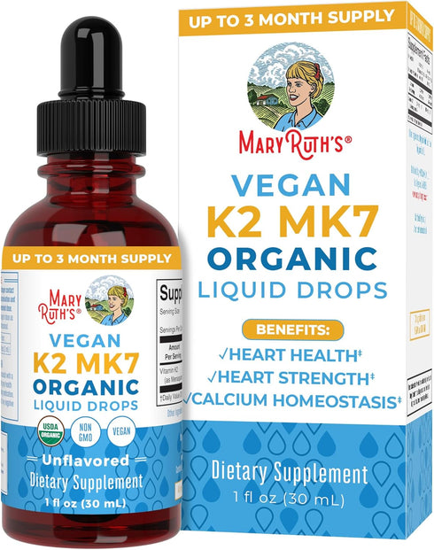 MaryRuth Organics USDA Organic Vitamin K2 MCT Liquid Drops for Adults & Kids | 100 mcg K2 MK7, 1oz