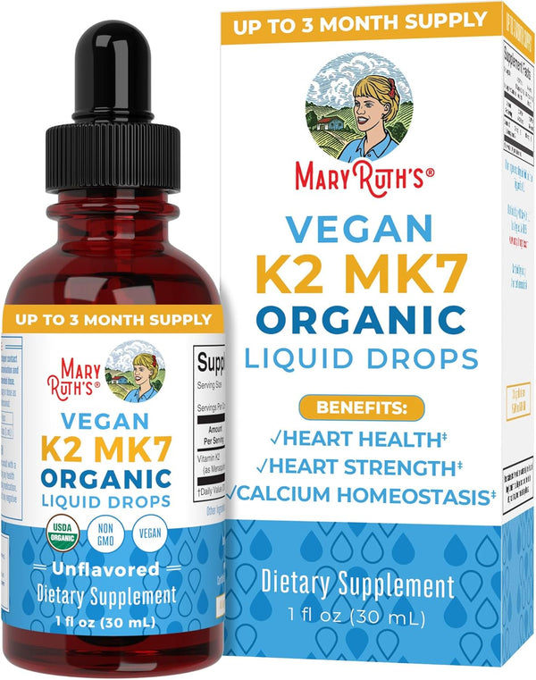 MaryRuth Organics USDA Organic Vitamin K2 MCT Liquid Drops for Adults & Kids | 100 mcg K2 MK7, 1oz