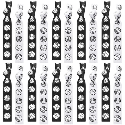 Volleyball Hair Ties - 20 Pcs Accessories, No Crease Ribbon Ponytail Holders for Girls Women Players (Black, White)