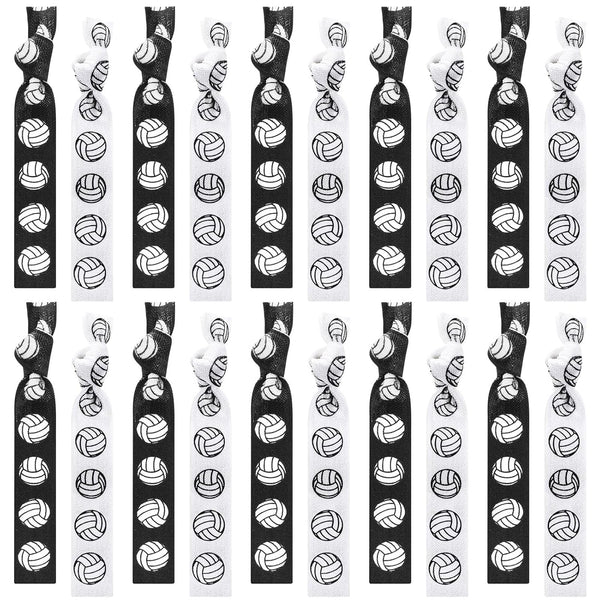 Volleyball Hair Ties - 20 Pcs Accessories, No Crease Ribbon Ponytail Holders for Girls Women Players (Black, White)