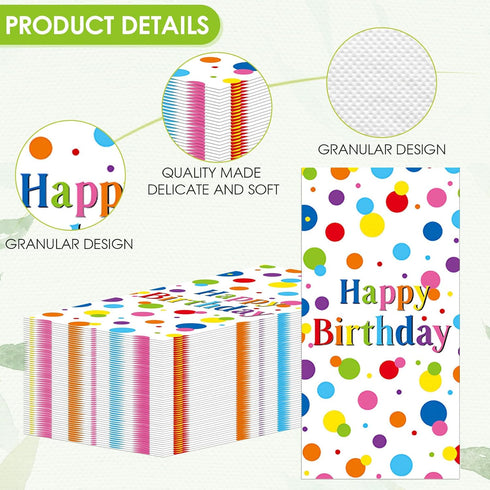 Muplaya 100 Pack 4.3" x7.8" Paper Towels Colorful Polka Dot Happy Birthday Disposable Napkins disposable hand towels