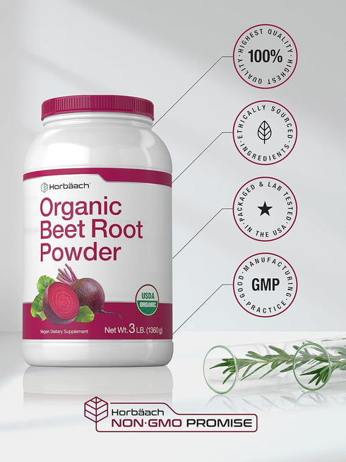 Horbaeach Organic Beet Root Powder, 3lb Bulk Supplement, Raw Superfood, Vegan, Non-GMO, Gluten Free