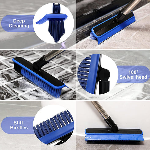 2 in 1 Floor Scrub Brush with 57.8" Long Handle, V-Shaped Corner Brush