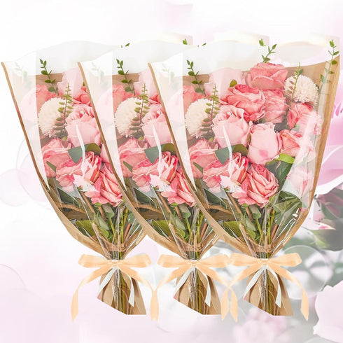POFUIERKN 50 17.8 9.4inch Pcs Flower Bags for Bouquets, Kraft Paper Flower Wrapping Paper Gift Bags,with Ribbons
