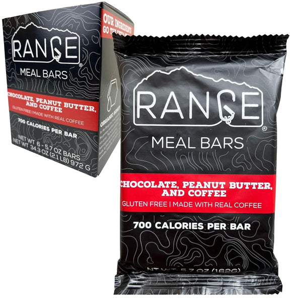 Range Meal Bar - High Calorie Meal Replacement Bars, Gluten Free, Backpacking Meals, 6 Pack (Chocolate, Peanut Butter,