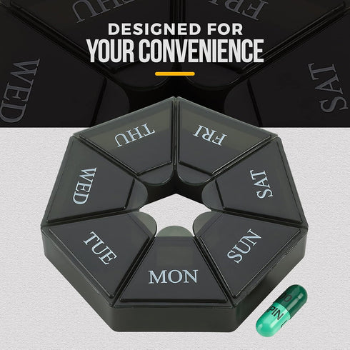 Weekly Pill Organizer - 2 Pack 7-Day Pill Container, Arthritis Friendly Portable & Compact Travel Case for Supplements,