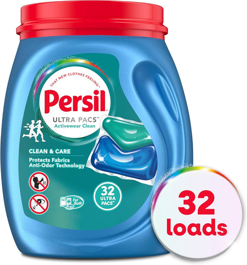 Persil Ultra Pacs Laundry Detergent, Activewear Clean, 32 Count