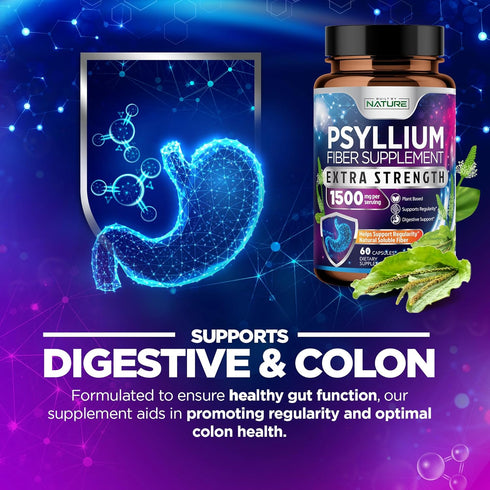 Psyllium Husk Capsules 1500mg | Natural Soluble Fiber Supplement for Digestive Health, 60 Capsules, Non-GMO, Gluten-Free