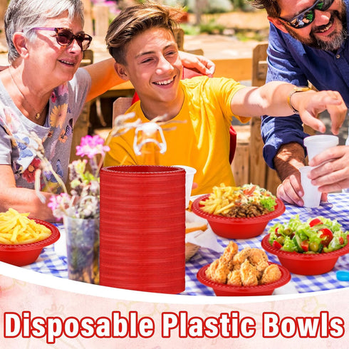 100 Pcs 12oz Red Disposable Plastic Bowls - Dessert Cups, Snack Bowls, Soup Bowls for Party Favor Picnic