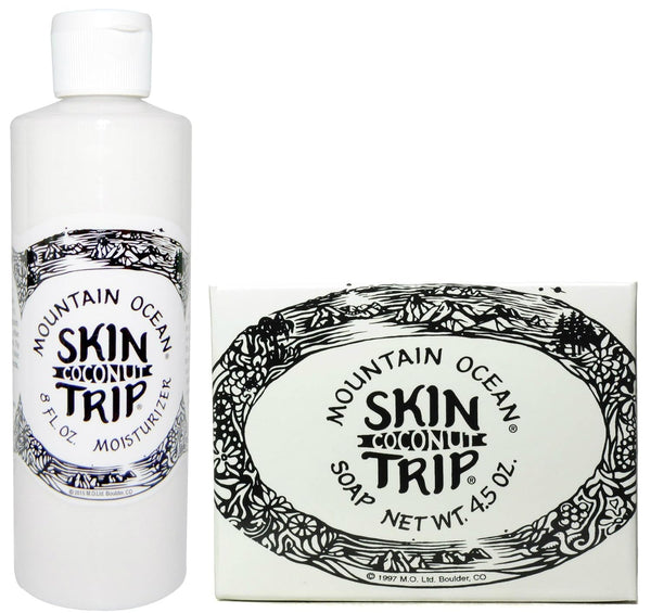 Mountain Ocean Skin Trip Bundle - Moisturizer and Skin Trip Soap (Coconut) with Aloe Vera, 8 oz. and 4.5 oz.