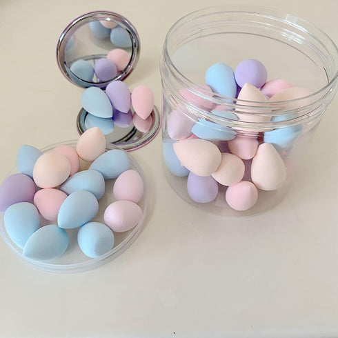 50 PCS Small Mini Makeup Sponges, Multi Colored Beauty Blender with Makeup Mirror, Facial Tools