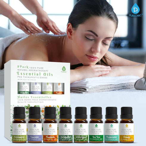Set 8 Set 10ml Pursonic Essential Oils - Aromatherapy Oils Blends Gift - Pure Essential Oils for Diffusers, Home
