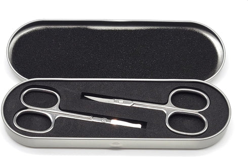 Stainless Steel Grooming Scissors Pack of 2 with Travel Case, Eyebrow, Nose Hair & Beard Trimming Kit