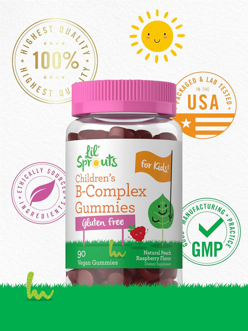 Carlyle Kids B Complex Gummies | 90 Count | Peach Raspberry Flavor | Non-GMO, Gluten Free & Vegan