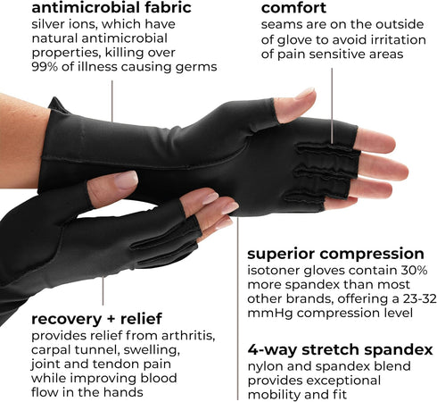 isotoner Arthritis Compression Gloves - Open/Full Finger Design