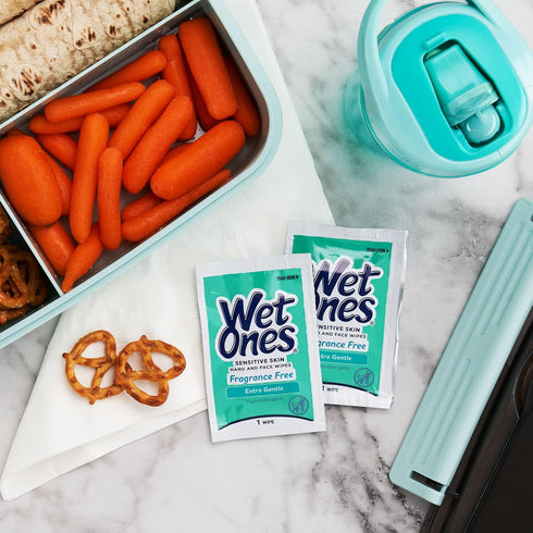 Wrapped,24ct (6 pack) Wet Ones Hand and Face Wipes Singles, Unscented Wipes for Sensitive Skin, Individual Wipes, Hand