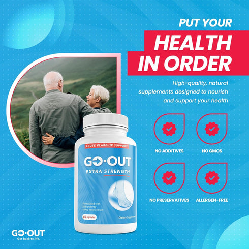 Mt. Angel Vitamins Go Out, Extra Strength Support, Uric Acid Balance, Tart Cherry, Celery Seed, Turmeric, Non-GMO,