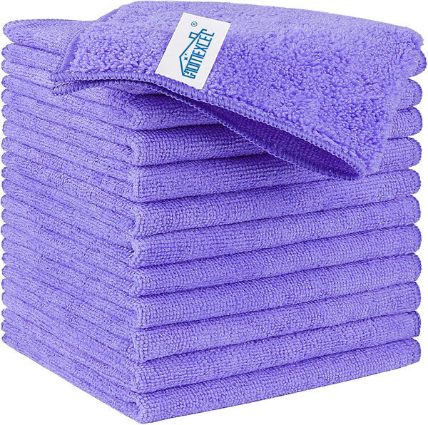 HOMEXCEL Microfiber Cleaning Cloth, 12 Pack Purple, Lint Free, Scratch-Free, Highly Absorbent Towels for Car, Kitchen