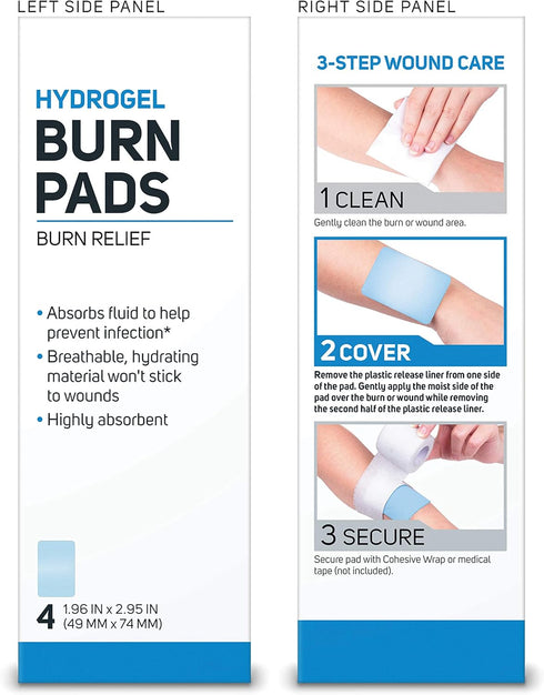 Care Science Hydrogel Sterile Burn Dressing Bandage Pads for Burn Relief, 4 ct | Instant Cooling Relief for Minor Burns