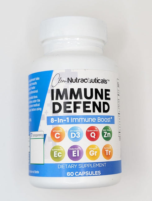 Clean Nutraceuticals Immune Defense Support Supplement 8 in 1 with Zinc, Quercetin, VIT C, Vitamin D3, Elderberry - 60
